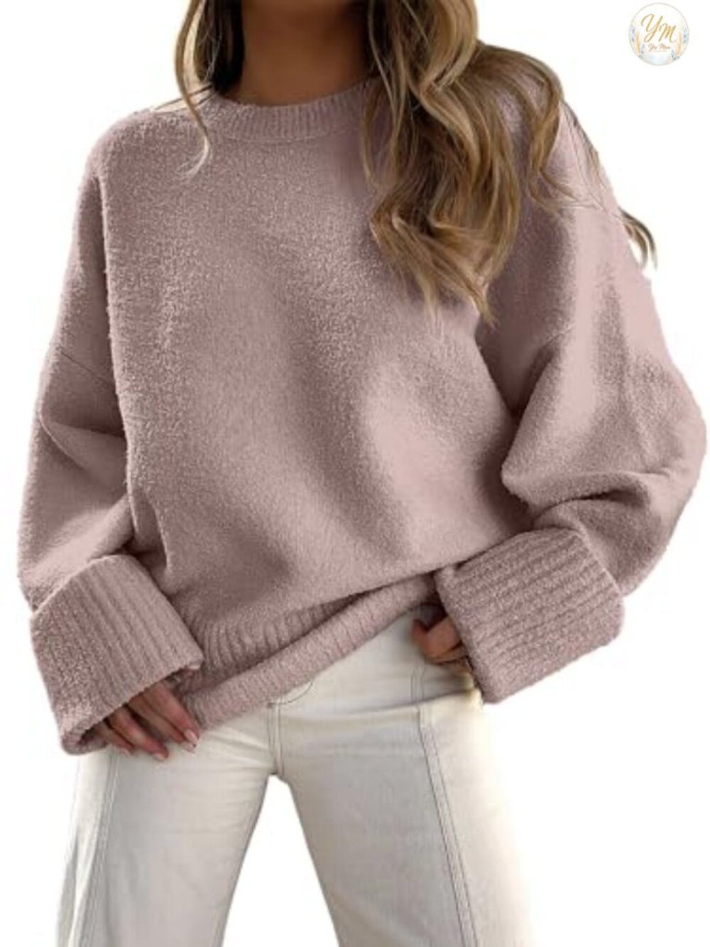 Oversized Cozy Knit Sweater Crew Neck Long Sleeve Pullover